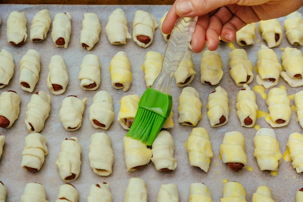 Hot dog rolled in puff pastry