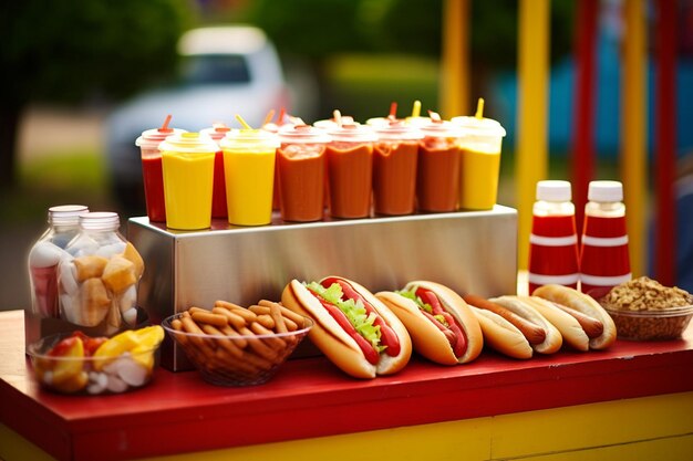 Photo hot dog with a group of people at a summer barbecue