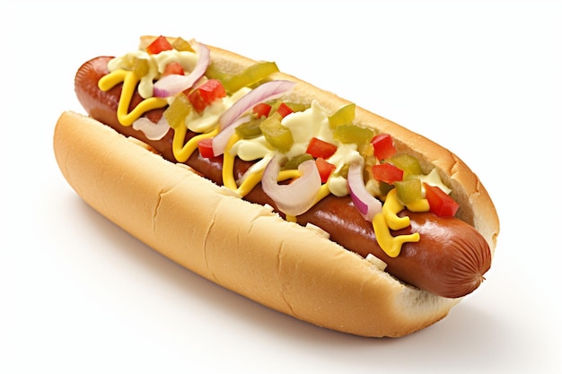 Photo hot dog with a group of people at a summer barbecue