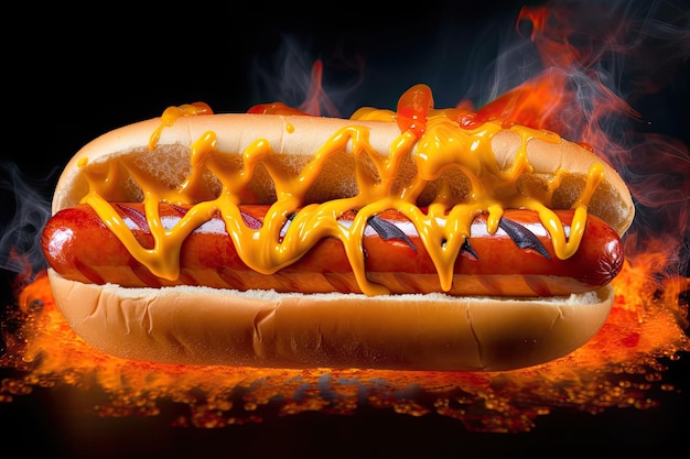 A hot dog with ketchup and mustard on it