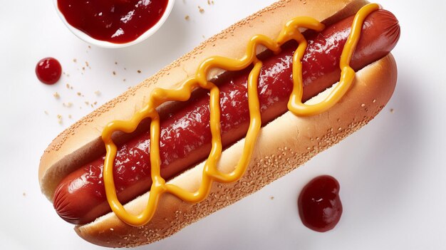 Foto hot dog con ketchup e senape su bianco
