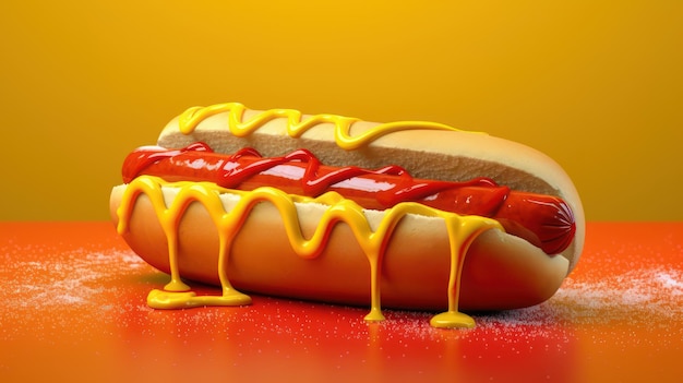 Photo hot dog with ketchup and mustard