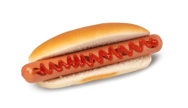 Foto hot dog con ketchup su bianco