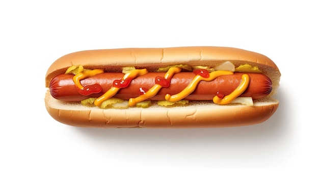 Photo hot dog with a lot of sauce on white background