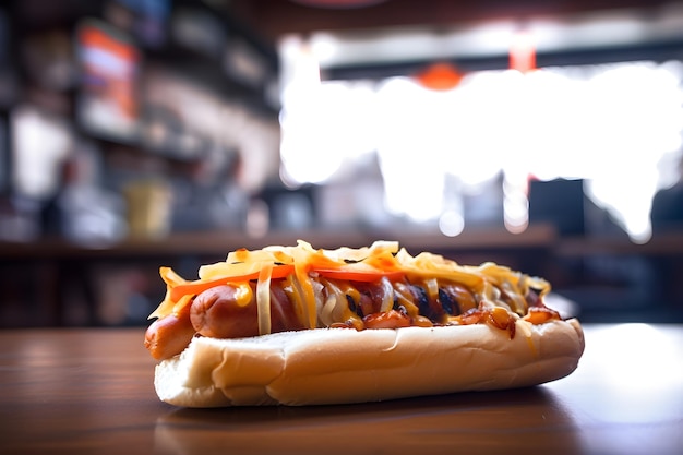 Un hot dog con molti condimenti