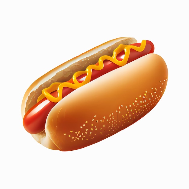 A hot dog with mustard and ketchup on isolated white background