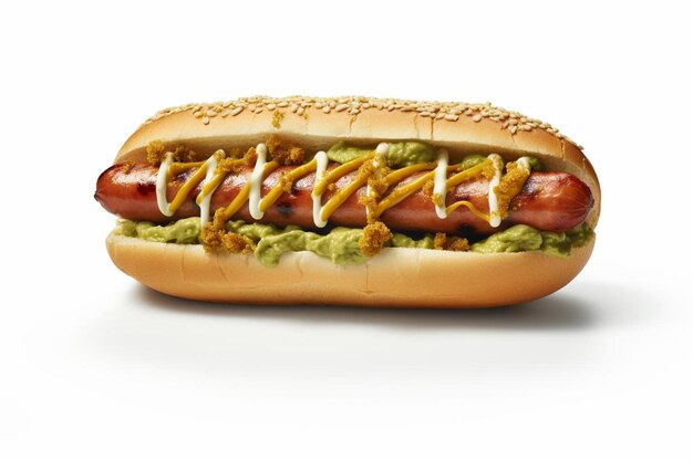 Photo a hot dog with mustard and ketchup on it