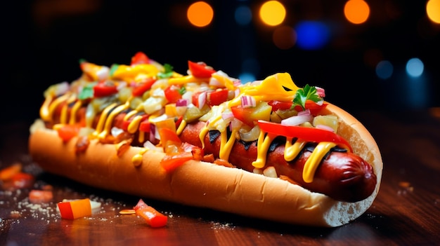 hot dog with mustard and ketchup