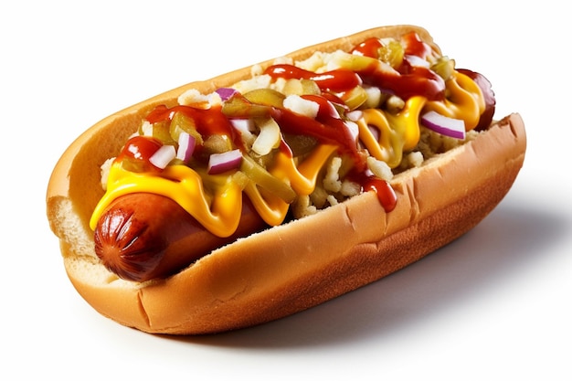 A hot dog with onions and mustard on it