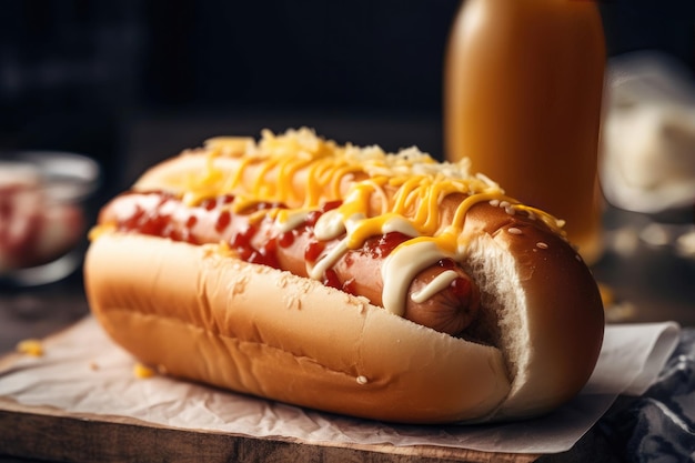 Hot dog with sausage ketchup mustard and bun