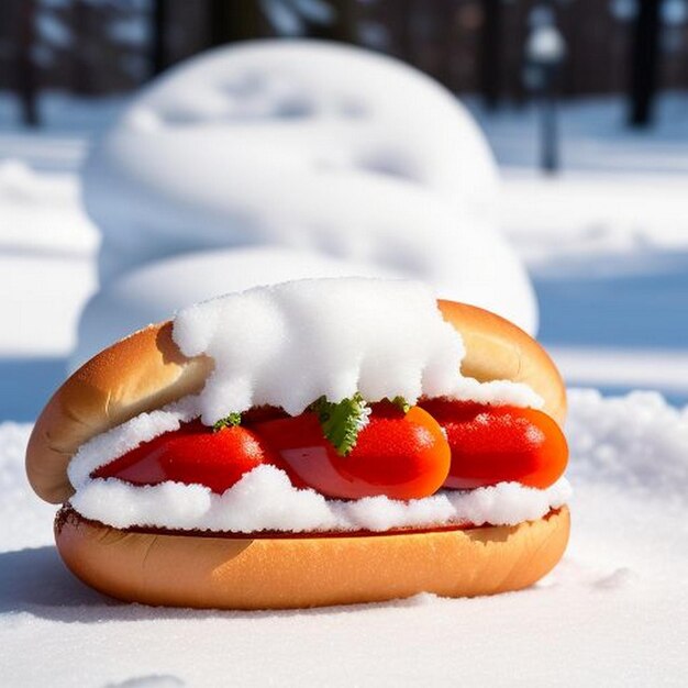 Foto hot dog con neve invece di maionese