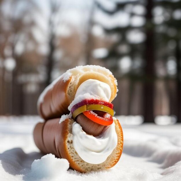 Foto hot dog con neve invece di maionese