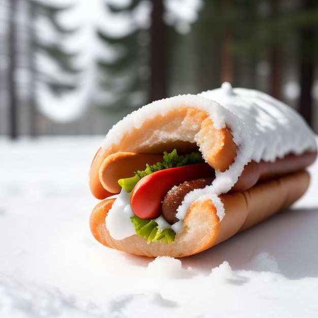 マヨネーズの代わりに雪のホットドッグ