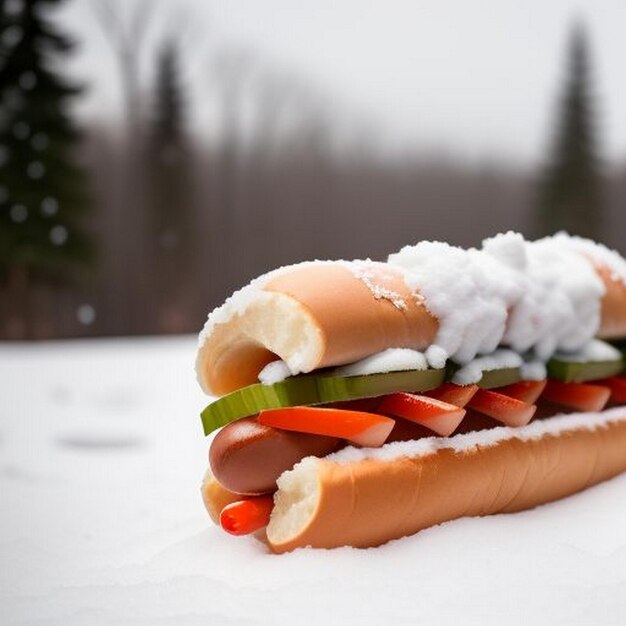 マヨネーズの代わりに雪のホットドッグ