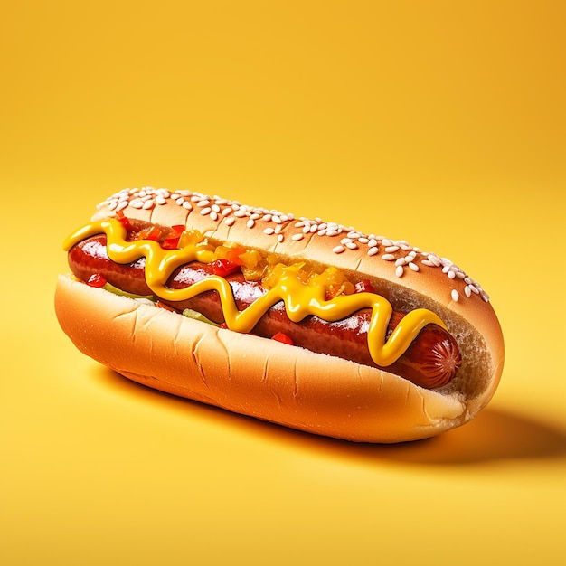 Hot dog on yellow background