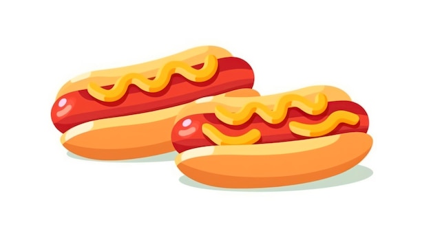 Hot dogs with mustard and ketchup on a white background.