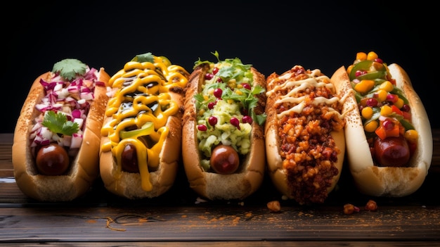 Hot dogs with various toppings a quintessential American cookout dish