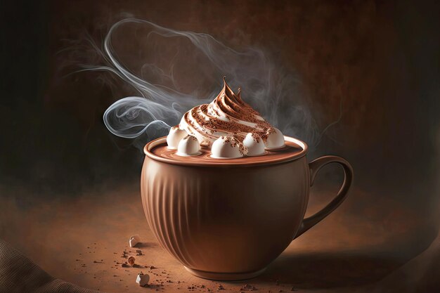 hot drink hot chocolate red cup with whipped cream and marshmallows