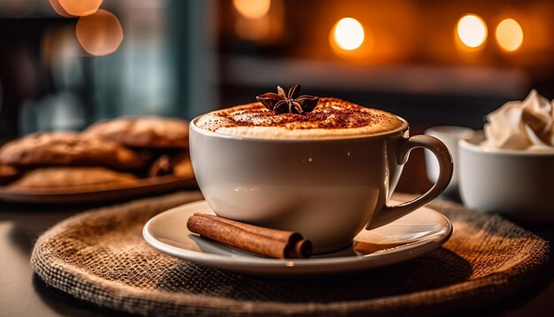 Photo hot drink on wooden table cozy and comforting generated by ai