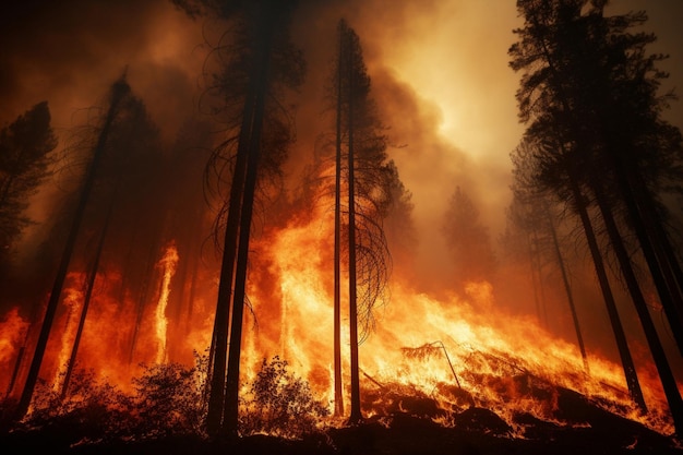 Hot environment destruction danger disaster problem fire flames red ground smoke burning night tree wildfire heat nature outdoors wild forest damage wood emergency