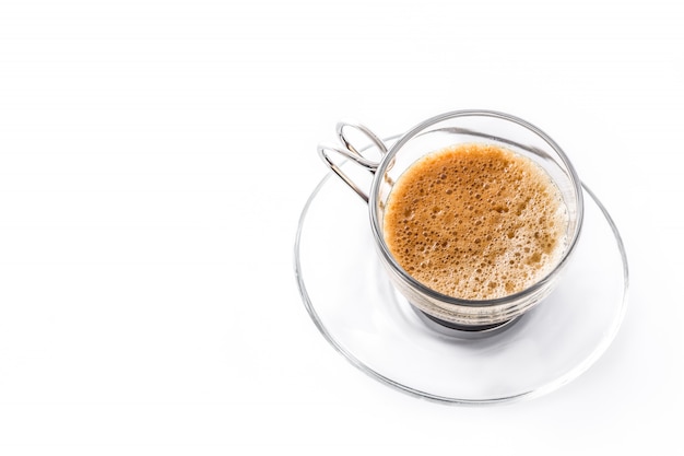 Hot espresso coffee glass isolated copy space