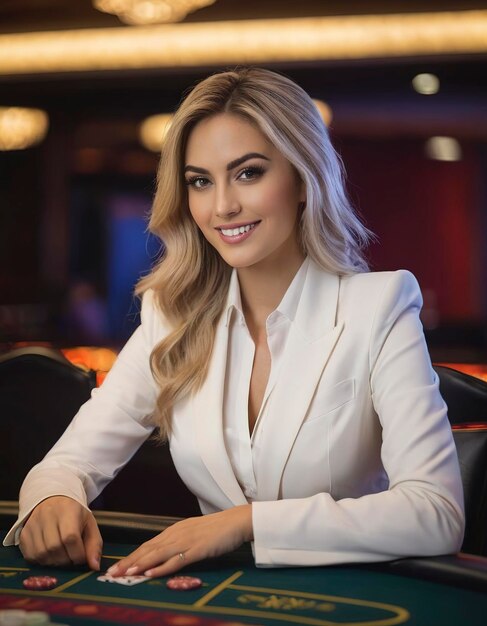 hot female live casino dealer blackjack table