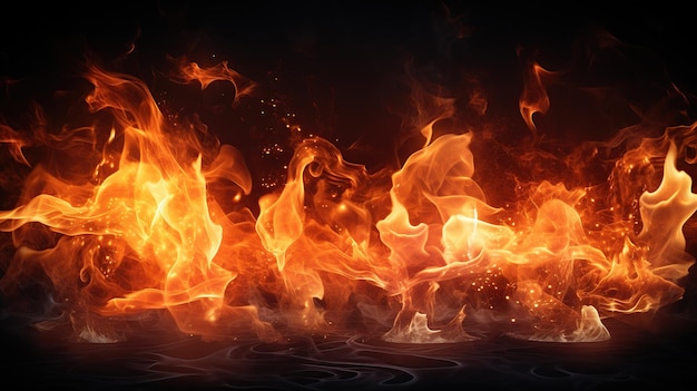 Пламя горячего огня на черном фоне Изображение, сгенерированное AI