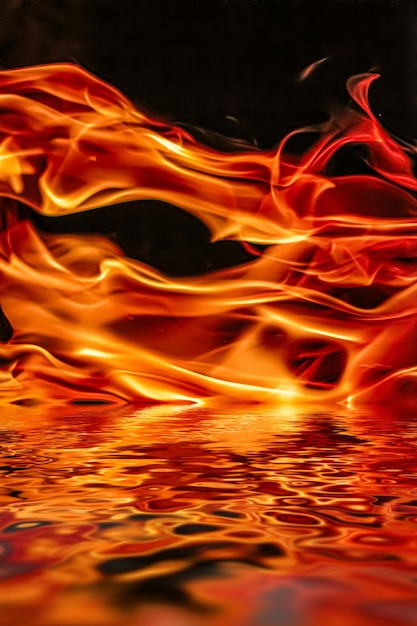 Hot fire flames in water as nature element and abstract background