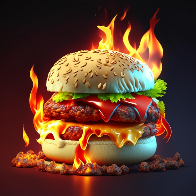 Hot flaming kippen kaas burger