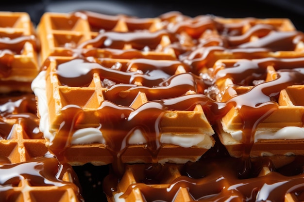 Hot fresh Viennese waffles with honey