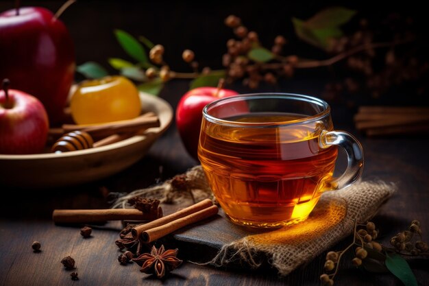 Hot fruit homemade tea Glass warm Generate Ai