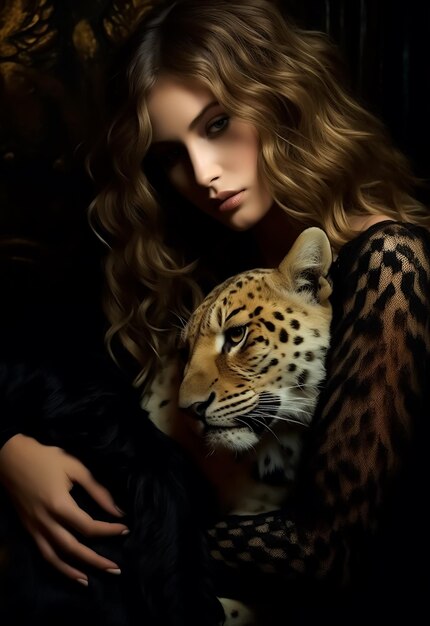 hot girl hugging a tiger like her pet Winter fashion collection