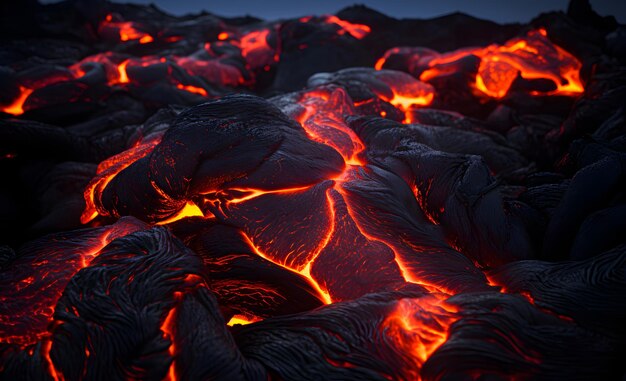 Photo hot glowing lava closeup