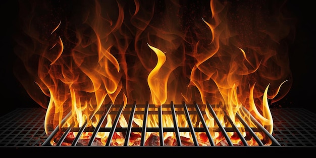 Photo the hot grill and flame with ai generated