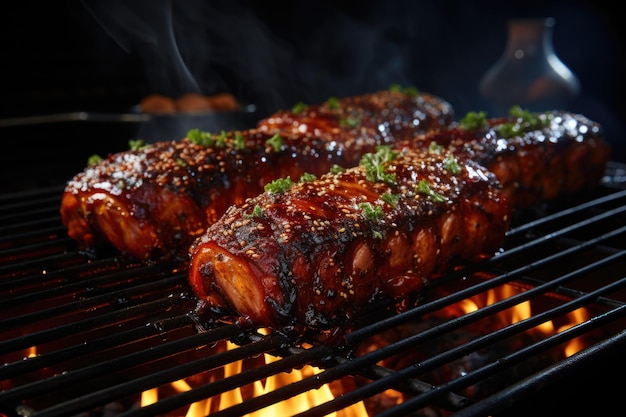 Hot grilled grilled entecosto with isolated barbecue sauce in the white background generative IA