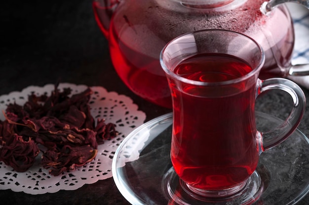 Hot healing tea with hibiscus