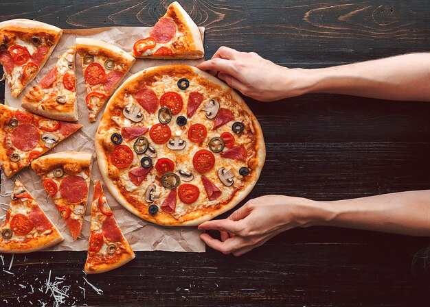 Hot homemade pepperoni pizza ready to eat