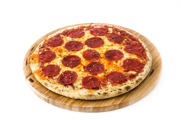 Hot italian pepperoni pizza isolated on white