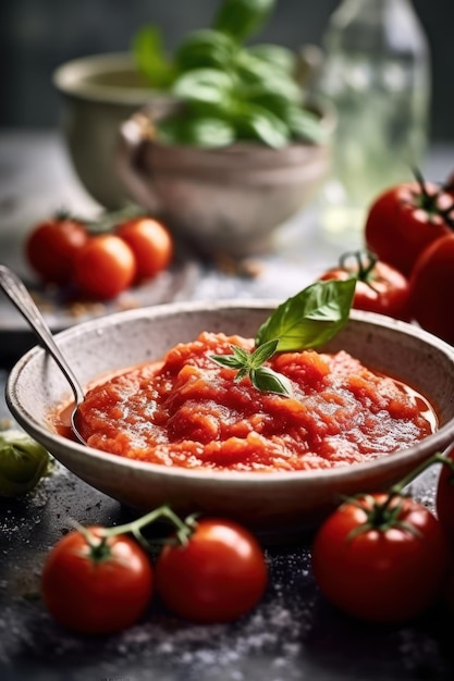 Foto salsa di pomodoro italiana calda con vapore