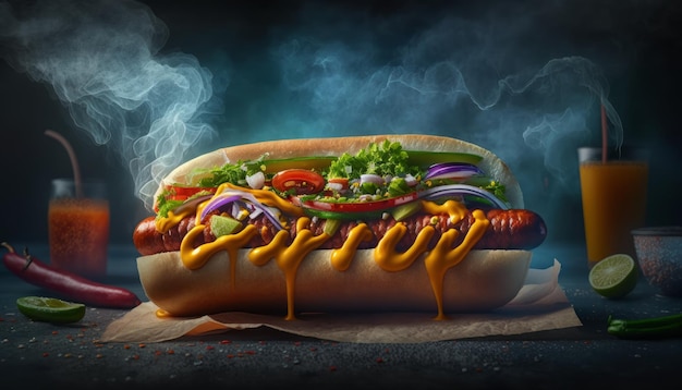 Hot and Juicy Hot Dog Perfection AI Generative