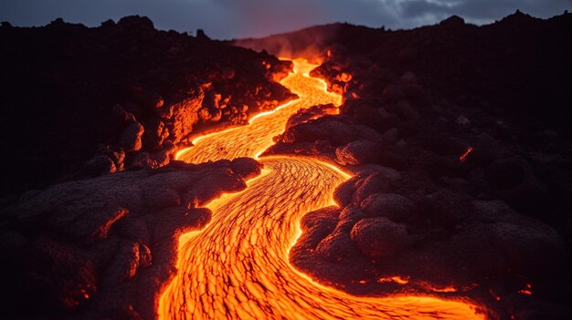 Foto lava calda da un'eruzione vulcanica