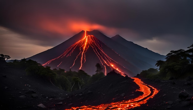 Photo hot lava glide from mount merapi towards the southwest