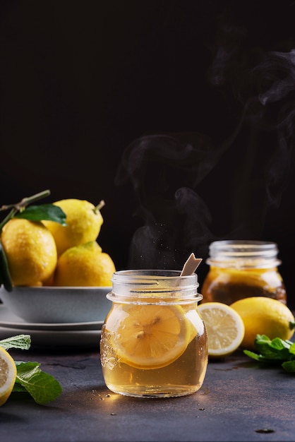 Hot lemon tea with mint