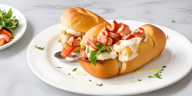 HOT LOBSTER ROLL met kruiden boter gepocheerde kreeft huis gebakken brioche in het bord