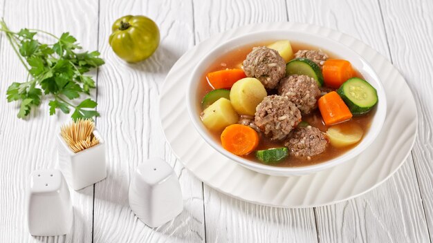 Hot mexican meatball vegetable soup top view