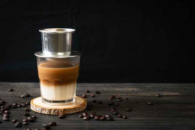 Hot milk coffee dripping in Vietnam style - Saigon or Vietnamese coffee