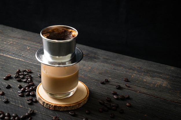 Hot milk coffee dripping in Vietnam style - Saigon or Vietnamese coffee