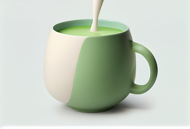 Hot milk green tea on white background Generative AI