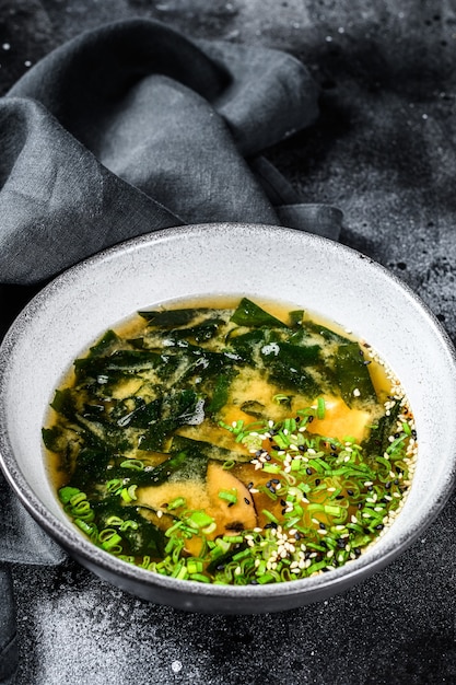 Hot miso soup in a bowl