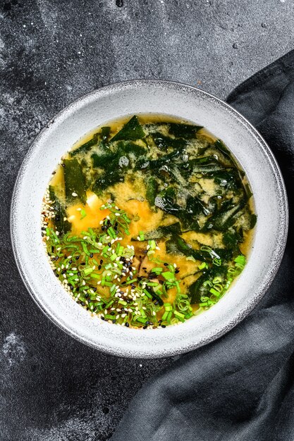 Hot miso soup in a bowl